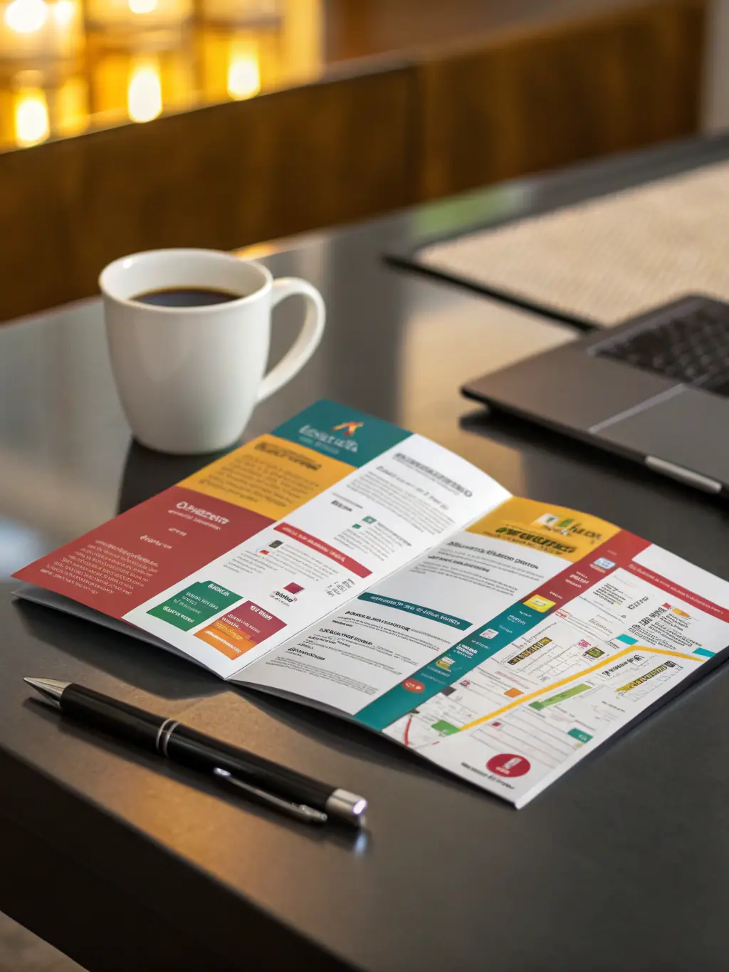 A digitally printed company brochure with vibrant colors and sharp graphics, showcasing Grupo Impregraficas's services and values.