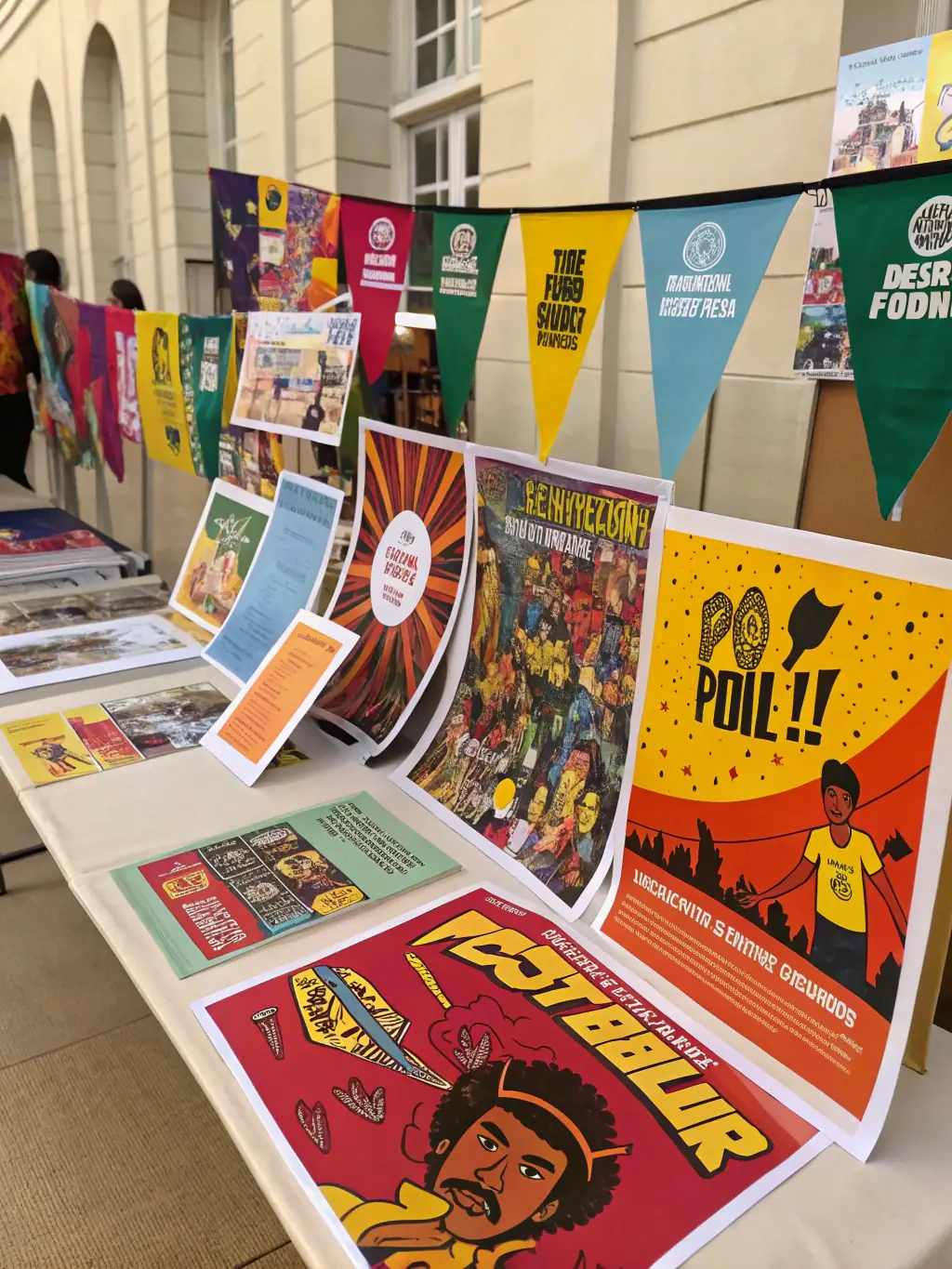 A collection of eye-catching flyers with bold colors and graphics, promoting a special event or product launch.